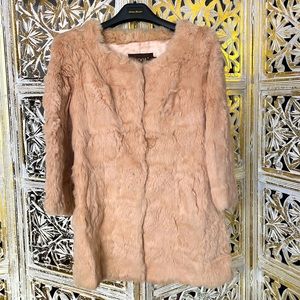 100% genuine rabbit fur cream pinky winter coat cute fashion fancy